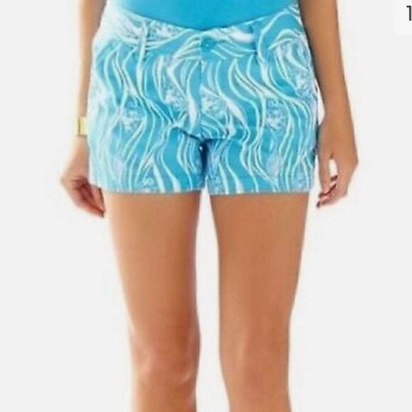 Lilly Pulitzer NWT Callahan Stretch Shorts Turquoise & White Women's Size 000 - Picture 1 of 8